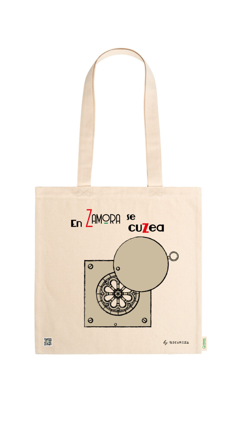 Tote bag con diseño "En Zamora se cuzea" con el Rosetón de Zamora